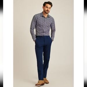 Bonobos Blue And White Floral Tailored Slim Fit Dress Shirt Size 16 35